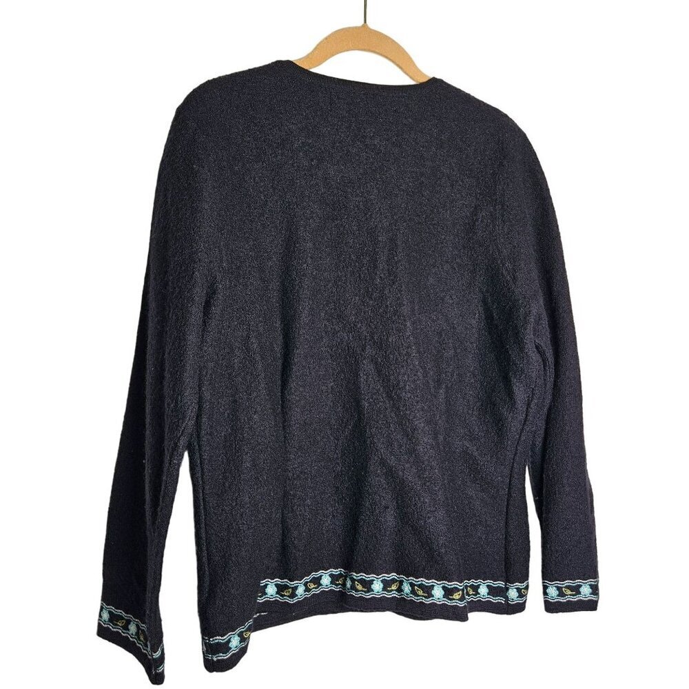 Casual Corner Annex Petite Boiled Wool Floral Embroidery Cardigan Sweater LP - Picture 2 of 11